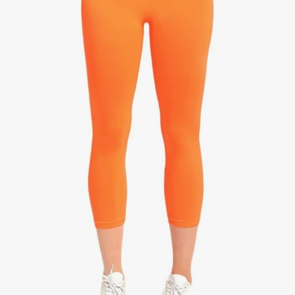 🩷 3/$15 Mopas Women's Ribbed Waistband Capri Length Orange Leggings, S/M, NWT - Picture 3 of 8